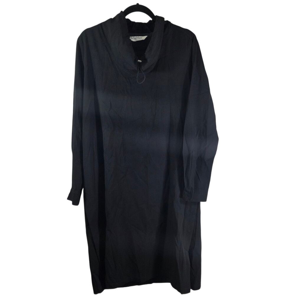 Max Mara Italy Black Cowl Neck Tunic Dress Drawstring women's luxury gothic‎ Med